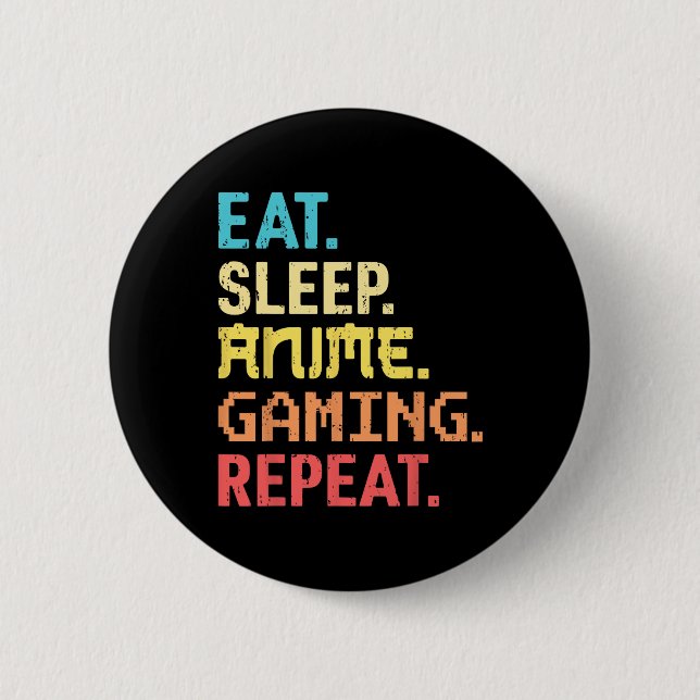 Ät Sova Anime Spelande Upprepa Rolig Spelare Anime Knapp (Framsida)