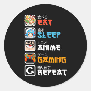 Ät Sova Anime Spelande Upprepa Spelare Män Tonårsp Runt Klistermärke