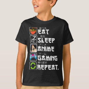 Ät Sova Anime Spelande Upprepa Spelare Män Tonårsp T Shirt