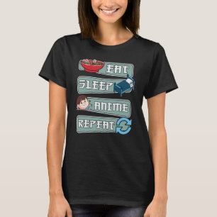 Ät Sova Anime Upprepa Japanska   Kawaii Design T Shirt