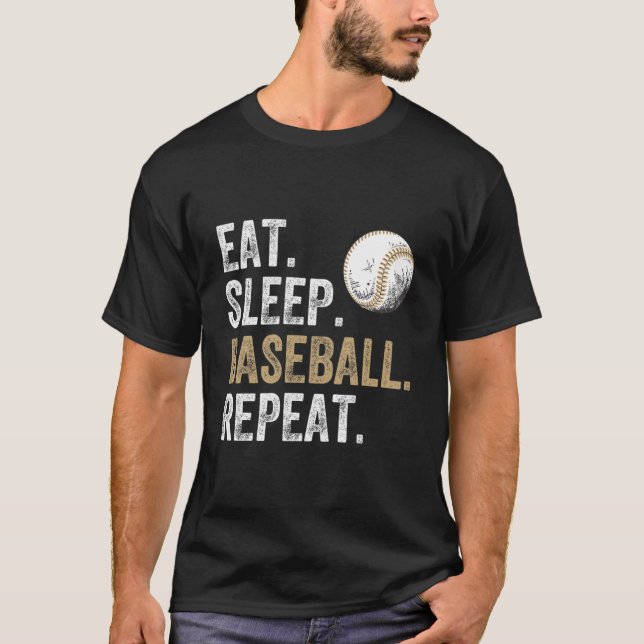 Ät Sova Baseboll Upprepa Baseboll Och Spelare Fan T Shirt (Framsida)