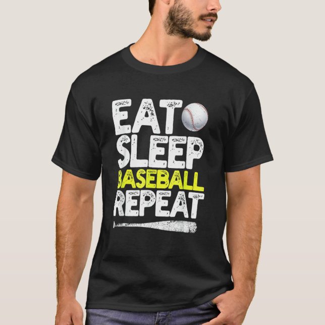 Ät Sova Baseboll Upprepa Catcher Pitcher Baseboll T Shirt (Framsida)