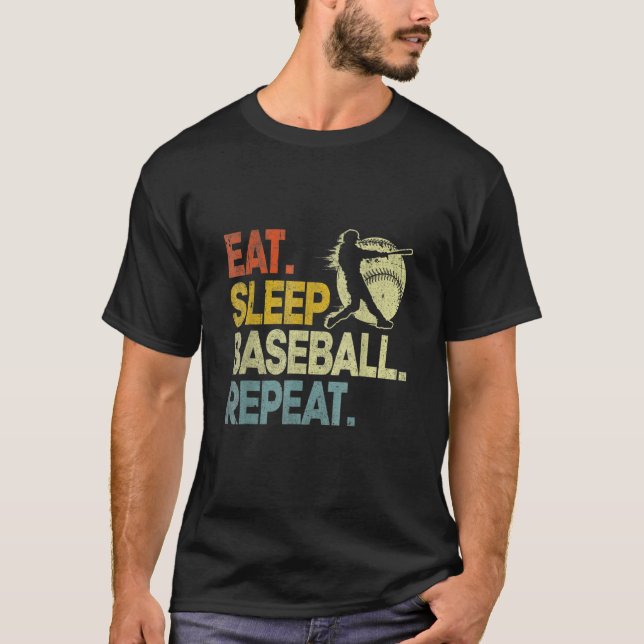 Ät Sova Baseboll Upprepa Catcher Pitcher Baseboll T Shirt (Framsida)