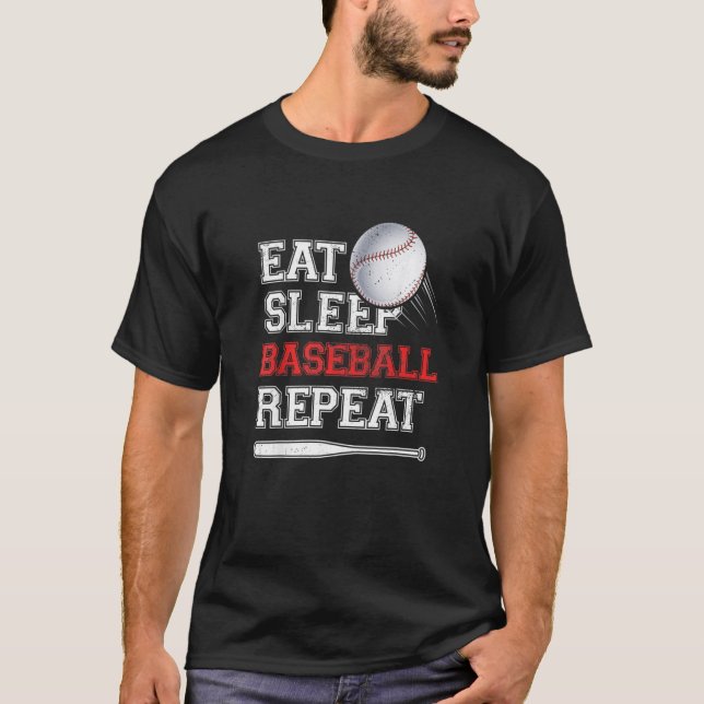 Ät Sova Baseboll Upprepa Catcher Pitcher Baseboll T Shirt (Framsida)