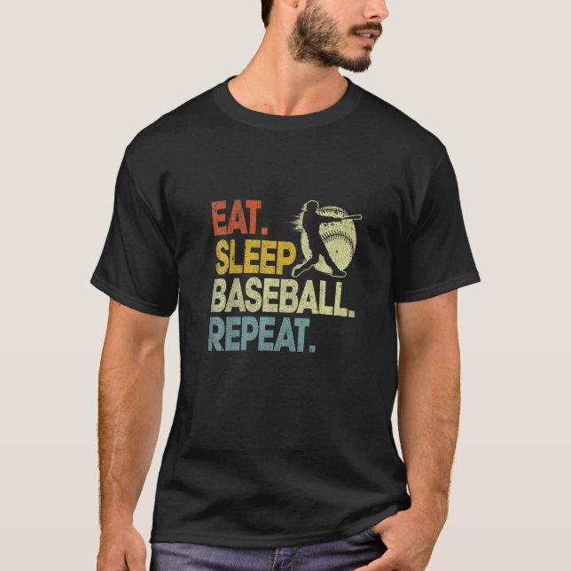 Ät Sova Baseboll Upprepa Catcher Pitcher Baseboll T Shirt (Framsida)
