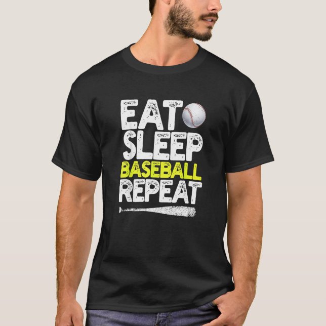 Ät Sova Baseboll Upprepa Catcher Pitcher Baseboll T Shirt (Framsida)