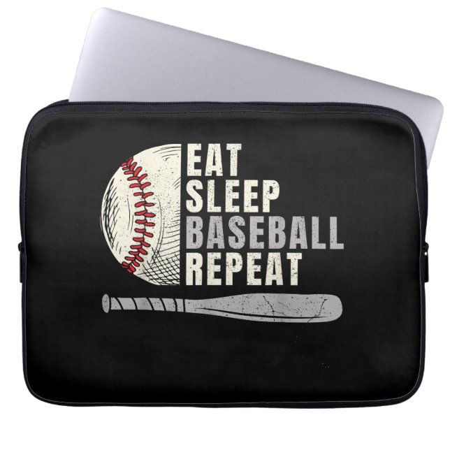 Ät Sova Baseboll Upprepa Rolig Basebollspelare Laptop Fodral (Framsidan)