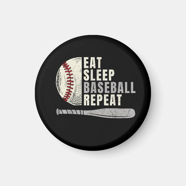 Ät Sova Baseboll Upprepa Rolig Basebollspelare Magnet (Framsidan)