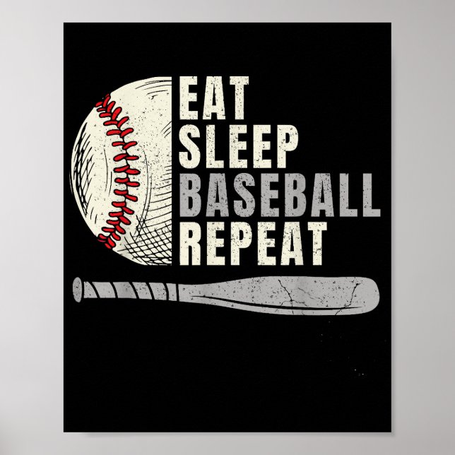 Ät Sova Baseboll Upprepa Rolig Basebollspelare Poster (Framsidan)