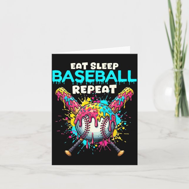 Ät Sova Baseboll Upprepa Roligt Glass Dropp Kro Kort (Framsida)