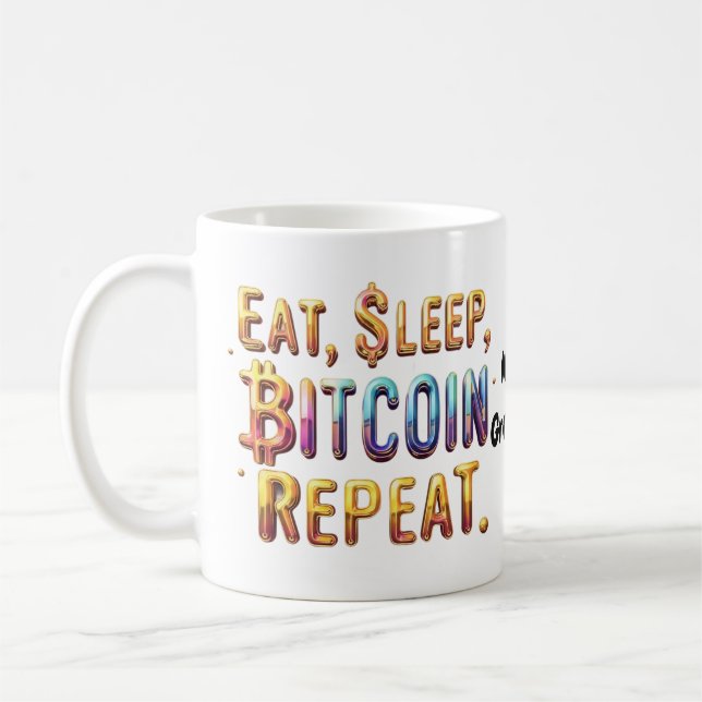 Ät, Sova, Bitcoin, Upprepa En kryptovaluta Kaffemugg (Vänster)