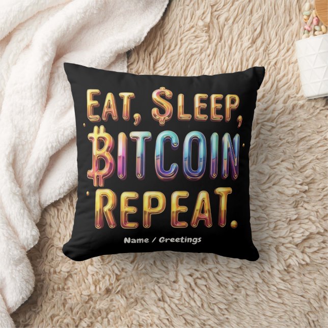 Ät, Sova, Bitcoin, Upprepa En kryptovaluta Kudde (Filt)