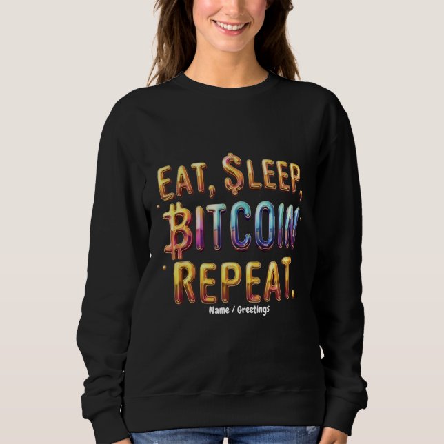Ät, Sova, Bitcoin, Upprepa En kryptovaluta T Shirt (Framsida)