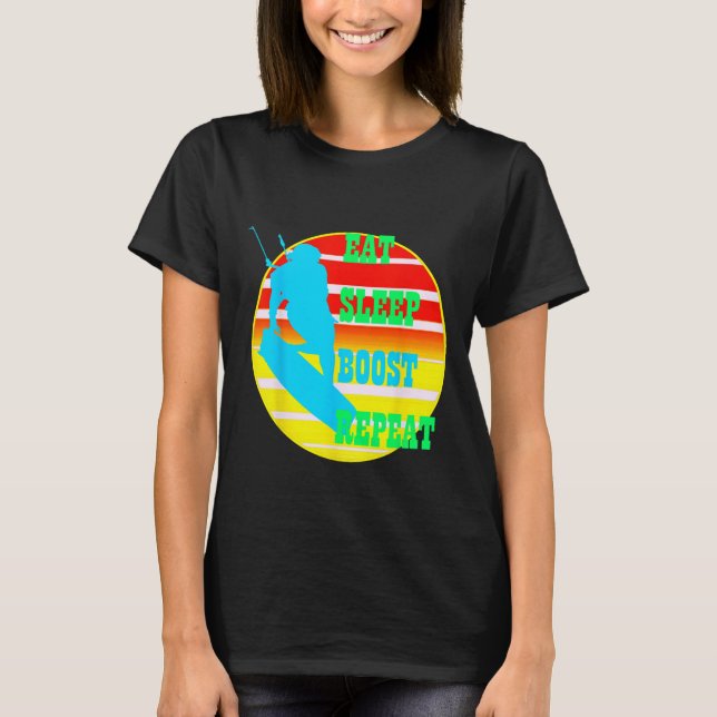 Ät Sova Boosta Upprepa Kitesurfa Med Gul Retro T Shirt (Framsida)