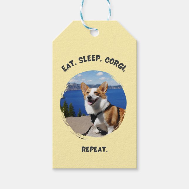'Ät. Sova. Corgi. Upprepa.' Anpassningsbar Foto  Presentetikett (Framsidan)