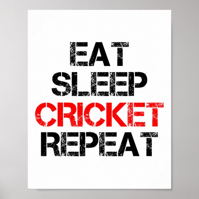 Ät Sova Cricket Upprepa Lag Liga Amatör Proffs Poster (Framsidan)