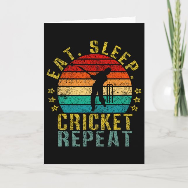 Ät Sova Cricket Upprepa Roligt Retro  Kort (Framsida)