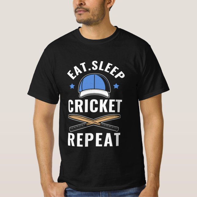 Ät Sova Cricket Upprepa T Shirt (Framsida)