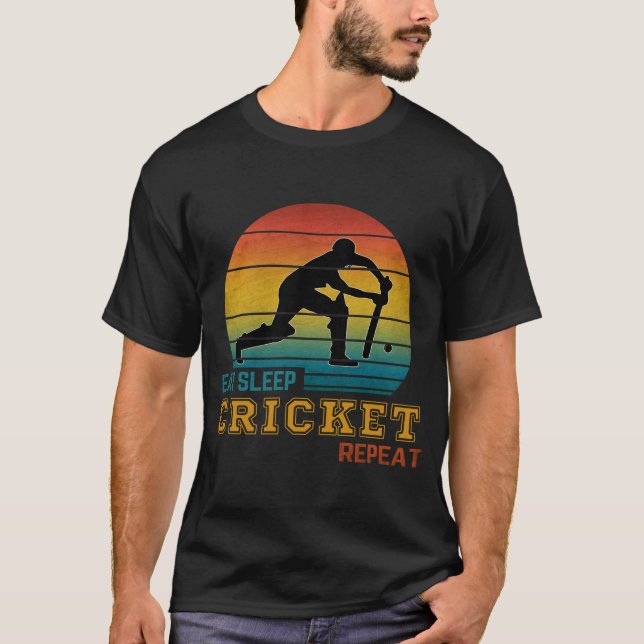 Ät Sova Cricket Upprepa  T Shirt (Framsida)