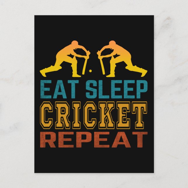 Ät Sova Cricket Upprepa Vykort (Framsida)