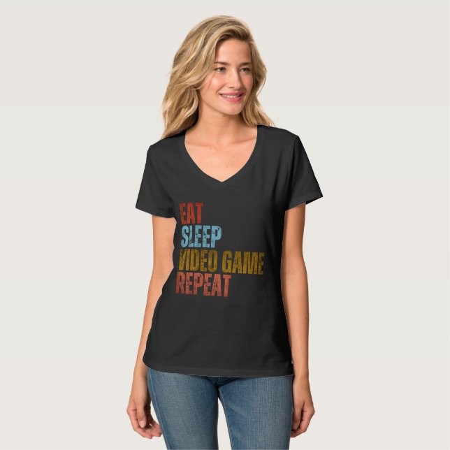 ÄT SOVA DATASPEL UPPREPA T SHIRT (Hel framsida)