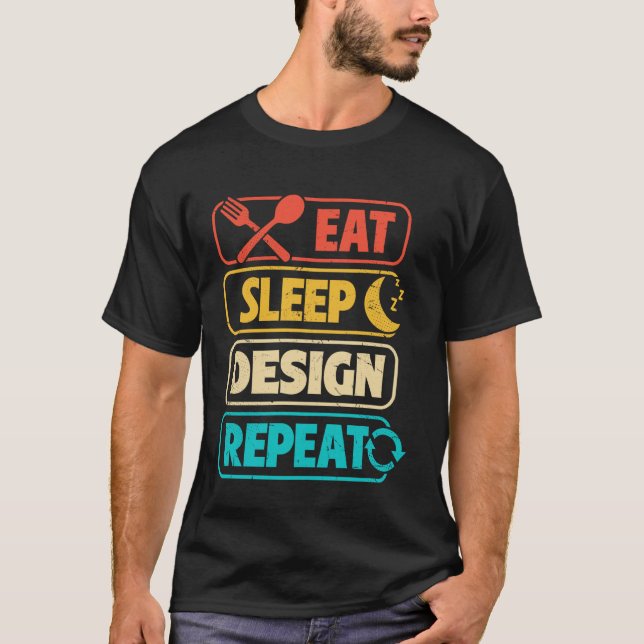 Ät Sova Design Upprepa Distressed Grafisk Design T Shirt (Framsida)