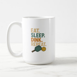 Ät. Sova. Dinka. Upprepa. Kaffemugg