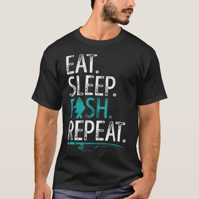 Ät Sova Fiska Upprepa Fiskande Pojkar T Shirt (Framsida)