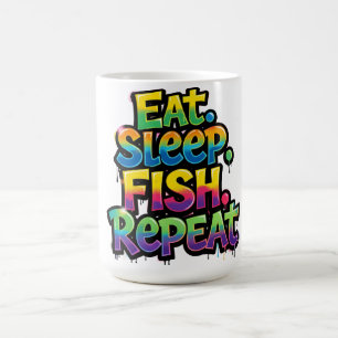Ät Sova Fiska Upprepa Regnbåge Graffiti Kaffemugg
