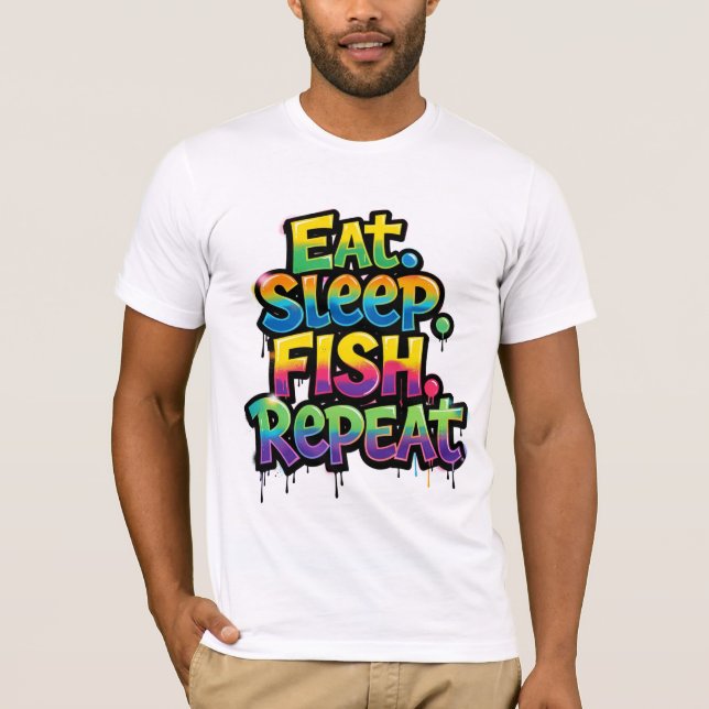 Ät Sova Fiska Upprepa Regnbåge Graffiti T Shirt (Framsida)