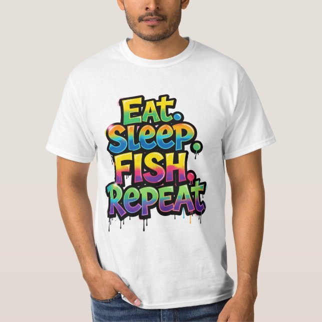 Ät Sova Fiska Upprepa Regnbågsgraffiti T Shirt (Framsida)