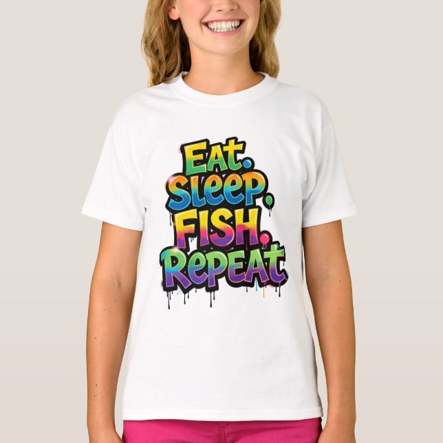 Ät Sova Fiska Upprepa Regnbågsgraffiti T Shirt (Framsida)