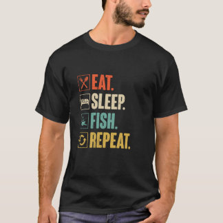 Ät Sova Fiska Upprepa Rolig Fiske Fiskare Vint T Shirt