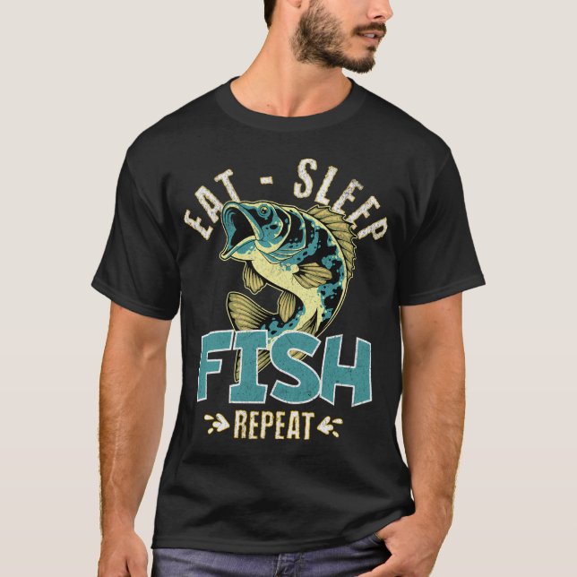 Ät Sova Fiska Upprepa T Shirt (Framsida)