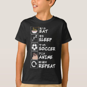 Ät Sova Fotboll Anime Upprepa Japansk Rolig Otaku T Shirt
