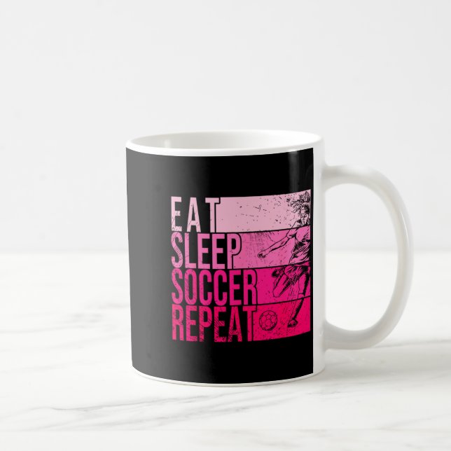 Ät Sova Fotboll Upprepa Rolig Fotller Fält Spelare Kaffemugg (Höger)