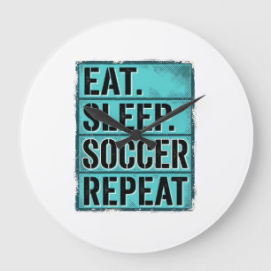 Ät Sova Fotboll Upprepa Vintage Typografi T-shirt Stor Klocka