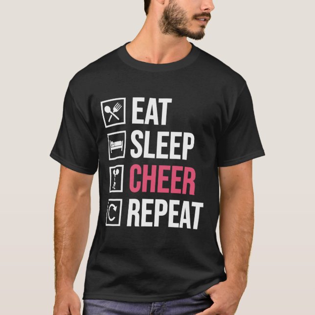 Ät Sova Glädja Upprepa Rolig Cheerleading Cheerlea T Shirt (Framsida)