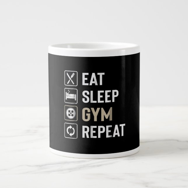 Ät Sova Gym Repeterar Perfekt Gåva Träningsälskare Jumbo Mugg (Framsidan)