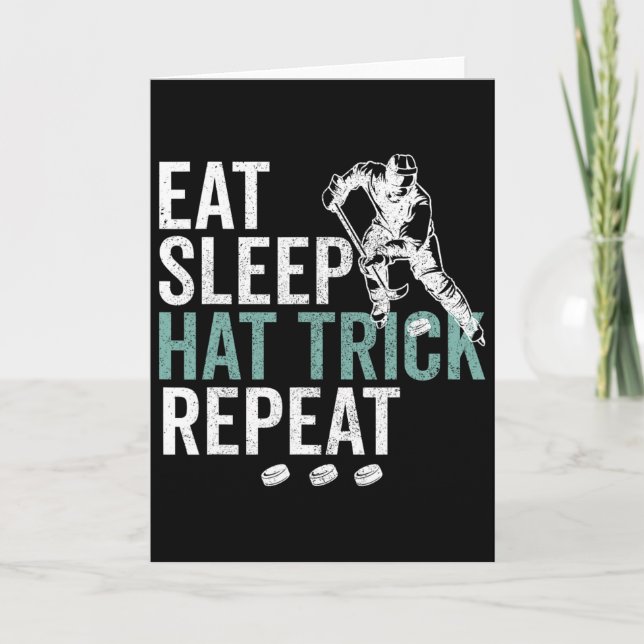 Ät Sova Hat Trick Upprepa Cool Ishockeypuck Fa Kort (Framsida)