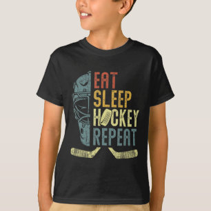 Ät Sova Hockey Upprepa Barn Vuxen Ishockey Retro T Shirt