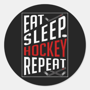 Ät Sova Hockey Upprepa Fält Ishockeyspelare F Runt Klistermärke