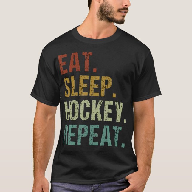 Ät Sova Hockey Upprepa Is T Shirt (Framsida)