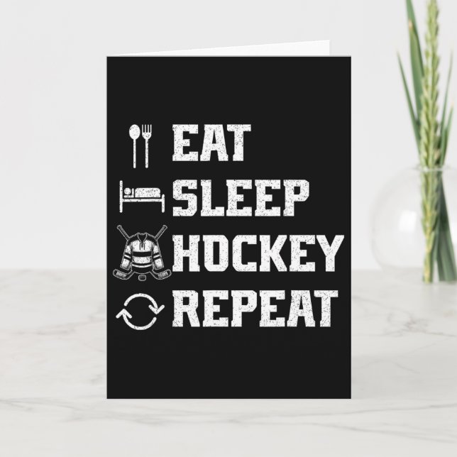 Ät Sova Hockey Upprepa Ishockeyspelare Puck Is Kort (Framsida)