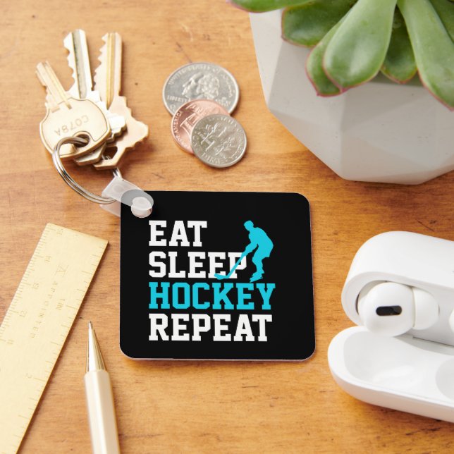 Ät Sova Hockey Upprepa Nyckelring (Skrivbord)