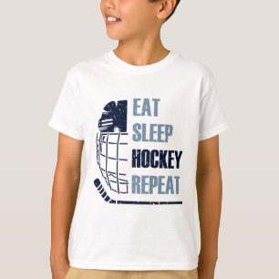 Ät Sova Hockey Upprepa Rolig Mask Klistra Ishockey T Shirt