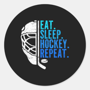 Ät Sova Hockey Upprepa Roliga Pojkar Hockeyspelare Runt Klistermärke