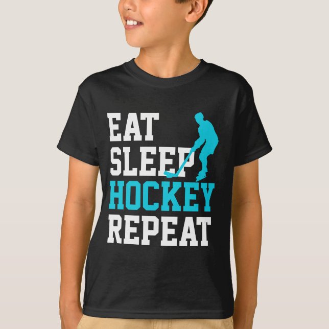 Ät Sova Hockey Upprepa T Shirt (Framsida)
