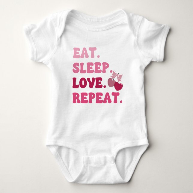 Ät Sova Kärlek Upprepa Alla hjärtans dag Körsbär H T Shirt (Framsida)