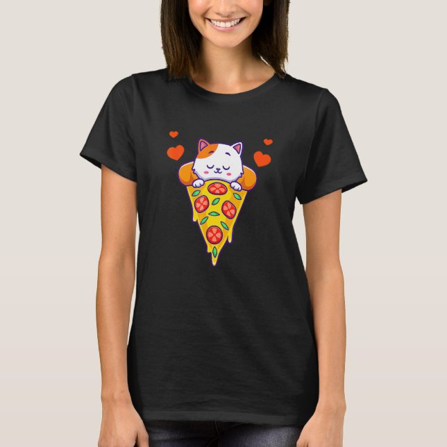 Ät Sova Katt Pizza Upprepa T Shirt (Framsida)